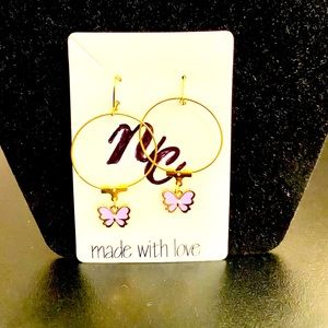 Pink Butterfly Hoop/Dangle Earrings